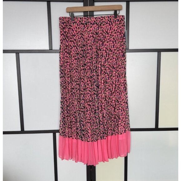 Blue Sol Pleated Midi Skirt Floral Pink Black Womens Size XL Boho Femenine NWT - Picture 1 of 13